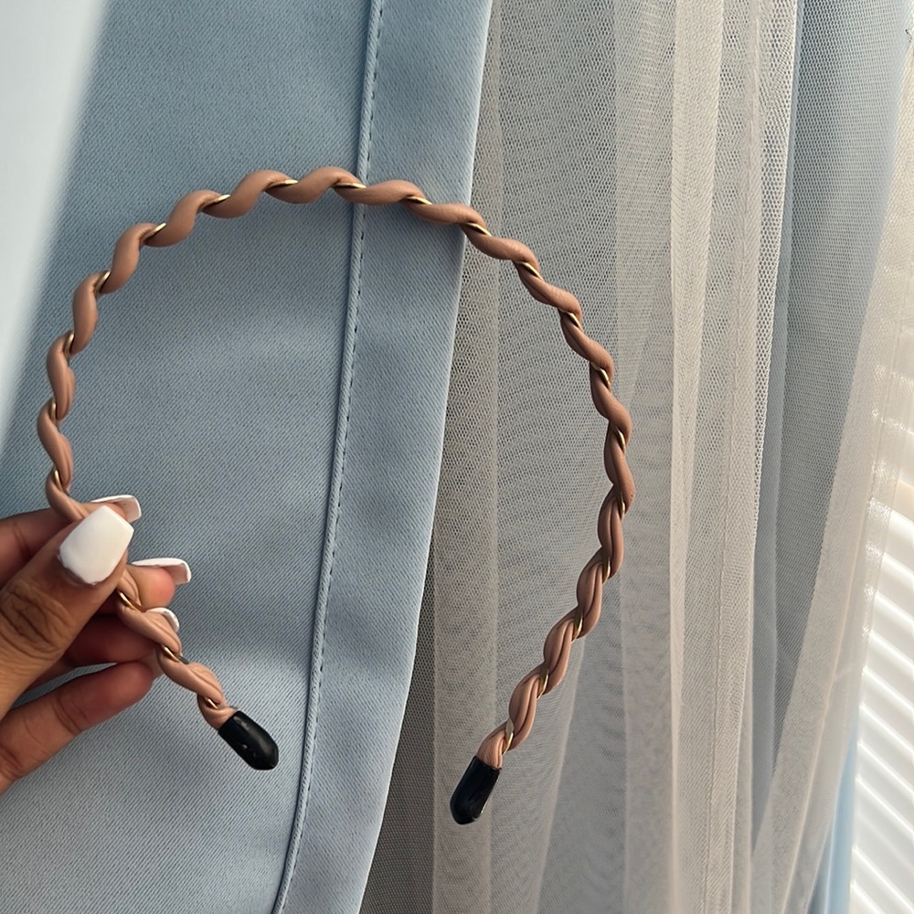 Tan, gold, leather headband for girls
